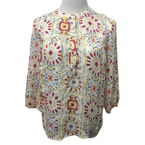 NWT See U Soon fun bright sheer print blouse  Small White Red   Polyester - Picture 1 of 7